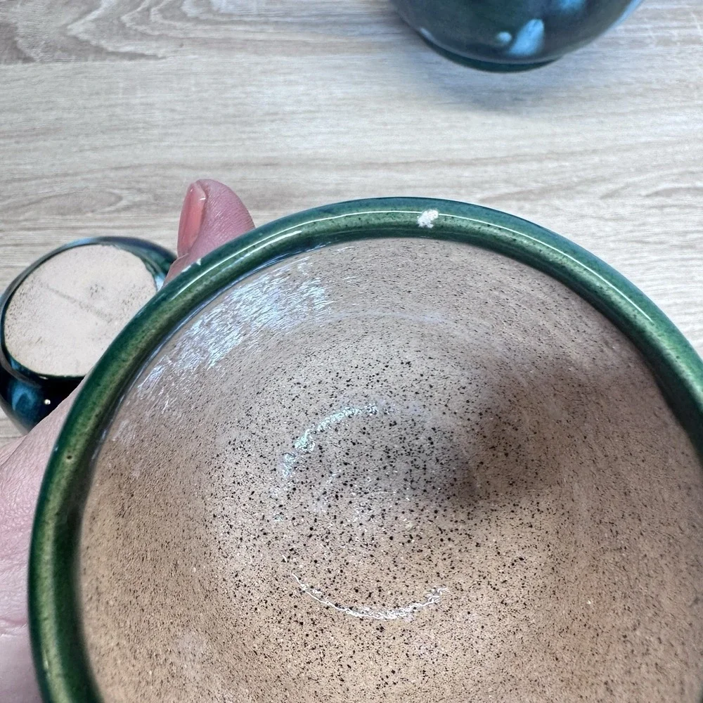 The Arkansas Stoneware Co Teapot Cup Set Green‎ Drip Glaze Studio Pottery